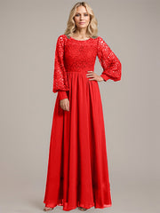A-line Scoop Illusion Floor-Length Lace Chiffon Mother of the Bride Dress