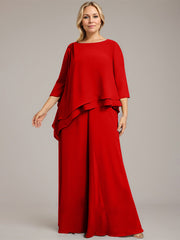 Separates Jumpsuit/Pantsuit Scoop Floor-Length Chiffon Mother of the Bride Dress With Beading