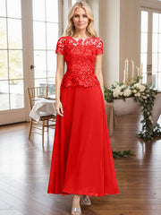 A-Line Illusion Neck Ankle-Length Chiffon Mother Of The Bride Dresses With Lace