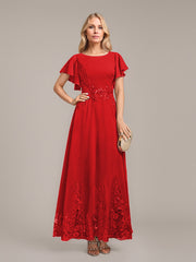 A-line Scoop Ankle-Length Lace Chiffon Mother of the Bride Dress With Sequins