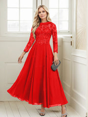 A-Line Scoop Neck Ankle-Length Chiffon Mother Of The Bride Dresses With Lace