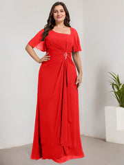 A-line Asymmetrical Floor-Length Chiffon Mother of the Bride Dress With Pleated Sequins Beading