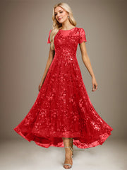 A-line Scoop Illusion Asymmetrical Sequin Lace Evening Dress