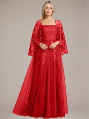 A-line Square Floor-Length Tulle Lace Sequin Mother of the Bride Dress