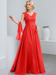 A-Line V-Neck Sleeveless Chiffon Mother Of The Bride Dresses With Lace