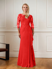 A-Line Floor-Length Scoop Chiffon Mother of Bride Dress