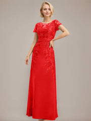 Sheath/Column Scoop Illusion Floor-Length Lace Chiffon Mother of the Bride Dress With Sequins