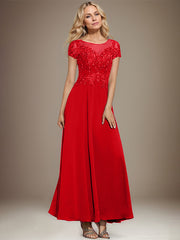A-line Scoop Illusion Ankle-Length Lace Chiffon Mother of the Bride Dress With Sequins