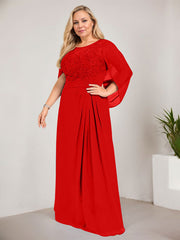 A-line Scoop Illusion Floor-Length Lace Chiffon Mother of the Bride Dress With Sequins Pleated
