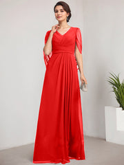 A-line V-Neck Floor-Length Chiffon Mother of the Bride Dress With Pleated