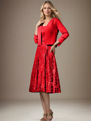 A-line V-Neck Knee-Length Chiffon Lace Mother of the Bride Dress With Beading Sequins