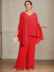 Separates Jumpsuit/Pantsuit V-Neck Floor-Length Chiffon Mother of the Bride Dress With Beading