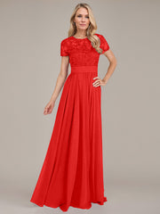 A-Line Scoop Floor-Length Chiffon Mother of the Bride Dress
