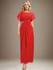 A-line Scoop Ankle-Length Chiffon Mother of the Bride Dress With Beading Pleated