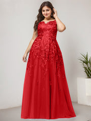 A-line Off the Shoulder Illusion Floor-Length Tulle Lace Evening Dress