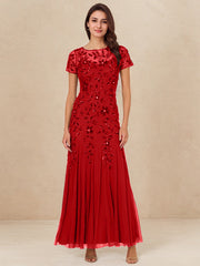 A-Line Scoop Illusion Floor-Length Tulle Mother of the Bride Dress