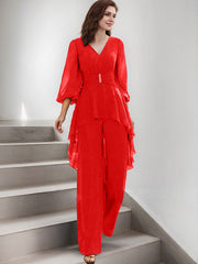 Jumpsuit/Pantsuit Puff Slevees Chiffon Mother Of The Bride Dresses