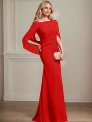 Trumpet/Mermaid Boat Neck Floor-Length Chiffon Mother of the Bride Dress With Pleated