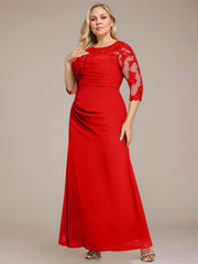 A-line Scoop Floor-Length Chiffon Lace Mother of the Bride Dress With Sequins Beading Pleated