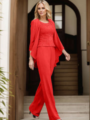 Jumpsuit/Pantsuit Scoop Neck Chiffon Mother Of The Bride Dresses With Lace
