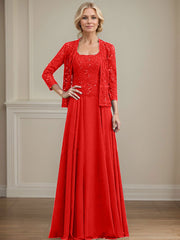 A-Line Square Neckline Chiffon Mother Of The Bride Dresses With Lace