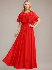 A-line Scoop Illusion Floor-Length Lace Chiffon Mother of the Bride Dress With Sequins