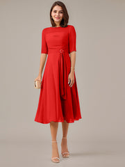 A-Line Boat-neck Pleated Chiffon Mother of the Bride Dress