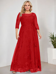 A-line Scoop Illusion Floor-Length Tulle Lace Mother of the Bride Dress With Sequins