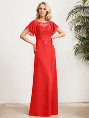 A-line Scoop Illusion Floor-Length Lace Chiffon Mother of the Bride Dress With Sequins