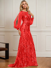 Trumpet/Mermaid Boat Neck Illusion Sweep Train Chiffon Sequin Evening Dress