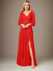 A-Line V-Neck Floor-Length Chiffon Mother of the Bride Dress