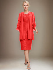 Sheath/Column Scoop Knee-Length Lace Mother of the Bride Dress With Sequins Beading