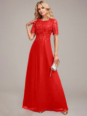 A-Line Round Neck Sequin Mother of Bride Dress With Appliques