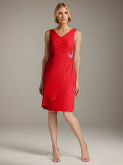 Sheath V-Neck Knee-Length Chiffon Mother of the Bride Dress