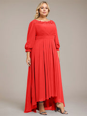 A-line Scoop Asymmetrical Chiffon Mother of the Bride Dress With Pleated Appliques Lace