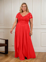 A-Line V-Neck Lace Chiffon Mother of the Bride Dress