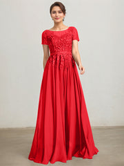 A-line Illusion Scoop Floor-Length Lace Chiffon Mother of the Bride Dress With Sequins
