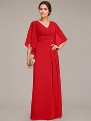 Sheath/Column V-Neck Floor-Length Chiffon Mother of the Bride Dress With Pleated Sequins Beading