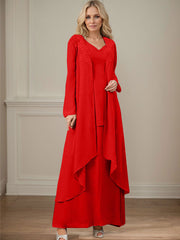 Elegant V-Neck Long Sleeves Floor-Length Mother Of The Bride Dresses WithWrap