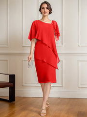 Sheath/Column Asymmetrical Knee-Length Chiffon Mother of the Bride Dress With Sequins Beading