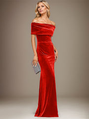 Sheath/Column Off the Shoulder Floor-Length Velvet Evening Dress