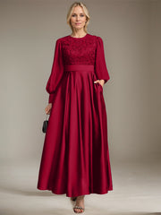 A-line Scoop Ankle-Length Lace Satin Chiffon Mother of the Bride Dress With Sequins