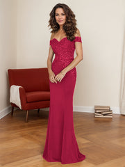 Off-The-Shoulder Elegant Elastic Satin Mother Of The Bride Dresses With Beaded Embroidery