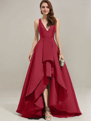 A-line V-Neck Asymmetrical Satin Evening Dress