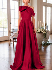 A-Line One-Shoulder Sleeveless Satin Mother Of The Bride Dresses With Bow