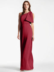 A-Line Asymmetrical Full-Length Satin Evening Dress