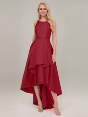 A-line Scoop Asymmetrical Satin Evening Dress