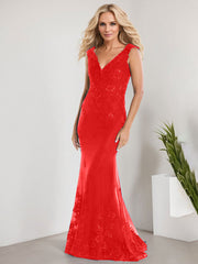 A-line V-Neck Floor-Length Lace Chiffon Mother of the Bride Dress With Applique Sequins Mermaid Dresses