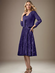 A-line V-Neck Knee-Length Chiffon Lace Mother of the Bride Dress With Beading Sequins