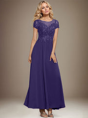 A-line Scoop Illusion Ankle-Length Lace Chiffon Mother of the Bride Dress With Sequins